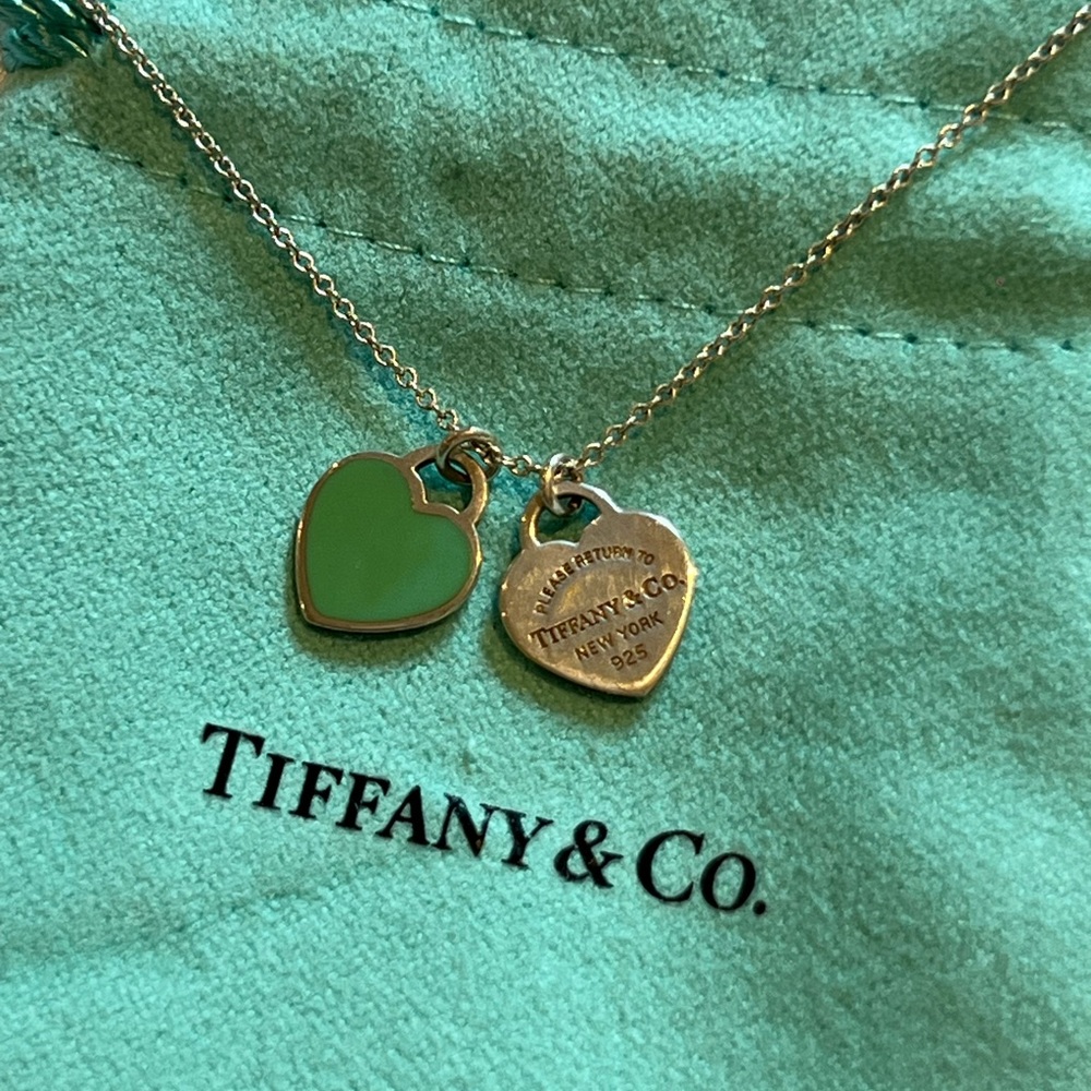 Return to Tiffany & Co. Blue Enamel Double Heart Tag Pendant
in Silver, Mini